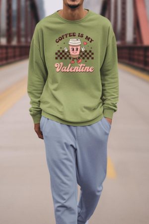 Retro Groovy Coffee Is My Valentine Day Coffee Lover Womens Sweatshirt