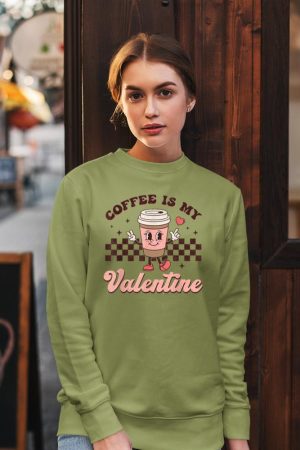 Retro Groovy Coffee Is My Valentine Day Coffee Lover Womens Sweatshirt