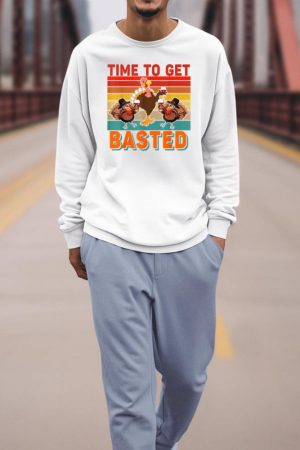 Vintage Time To Get Basted Thanksgiving Turkey Drinking Wine Sweatshirt