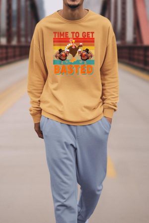 Vintage Time To Get Basted Thanksgiving Turkey Drinking Wine Sweatshirt