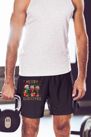 Merry Christmas Lights Drinking Wine Santa Hat Pajamas Women Short