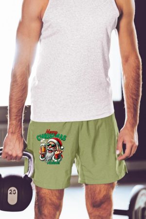 Merry Christmas Funny Santa Claus Middle Finger Drink Beer Short