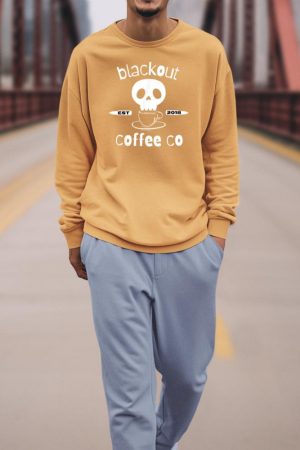 Blackout Coffee est.2018 Funny Skull Coffee Graphic Tee Sweatshirt