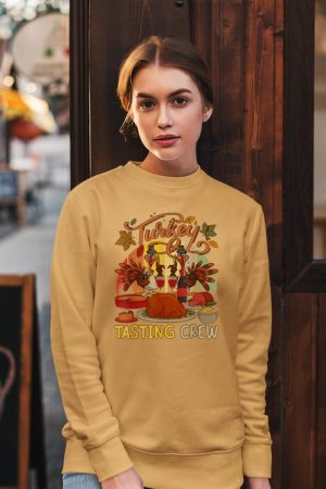 Vintage Retro Turkey Tasting Crew Thanksgiving Drinking Wine Sweatshirt