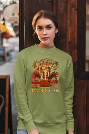 Vintage Retro Turkey Tasting Crew Thanksgiving Drinking Wine Sweatshirt