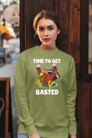 Time To Get Basted Thanksgiving Shirt Wine Gift For Women Sweatshirt
