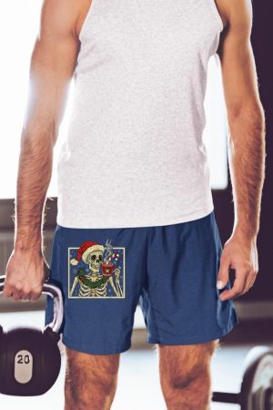 Christmas Skeleton Coffee Lover Funny Lights Skull Santa Hat Short