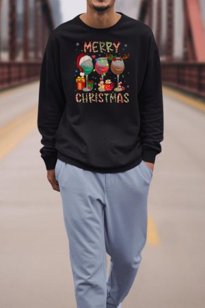 Merry Christmas Lights Drinking Wine Santa Hat Pajamas Women Sweatshirt