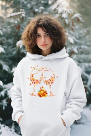 Wine Glass Maple Leaf Autumn Fall Season Thanksgiving Hoodie