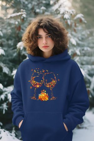 Wine Glass Maple Leaf Autumn Fall Season Thanksgiving Hoodie