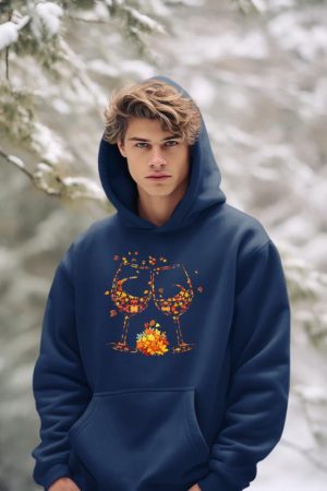 Wine Glass Maple Leaf Autumn Fall Season Thanksgiving Hoodie