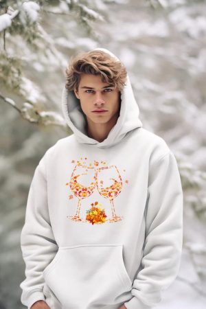 Wine Glass Maple Leaf Autumn Fall Season Thanksgiving Hoodie