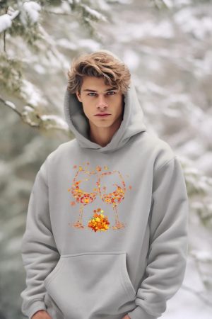 Wine Glass Maple Leaf Autumn Fall Season Thanksgiving Hoodie
