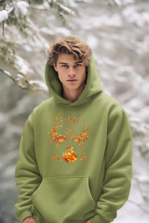 Wine Glass Maple Leaf Autumn Fall Season Thanksgiving Hoodie