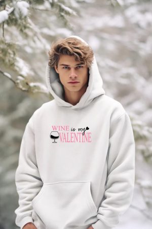 Wine is My Valentine Women's Wine Drinking Long Sleeve Hoodie