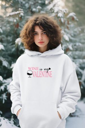 Wine is My Valentine Women's Wine Drinking Long Sleeve Hoodie