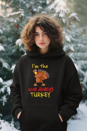 Wine Drinking Turkey Matching Family Thanksgiving Party Hoodie
