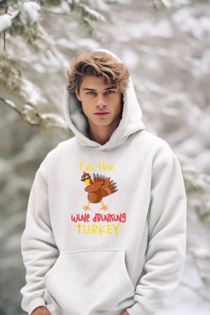Wine Drinking Turkey Matching Family Thanksgiving Party Hoodie