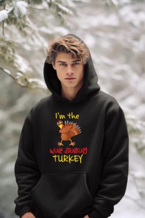 Wine Drinking Turkey Matching Family Thanksgiving Party Hoodie