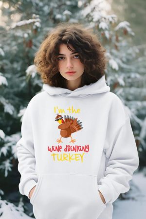 Wine Drinking Turkey Matching Family Thanksgiving Party Hoodie