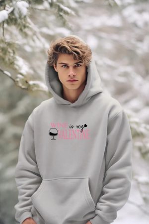 Wine is My Valentine Women's Wine Drinking Long Sleeve Hoodie