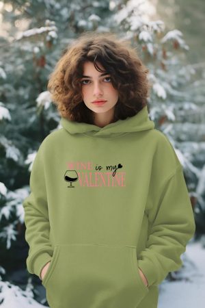 Wine is My Valentine Women's Wine Drinking Long Sleeve Hoodie