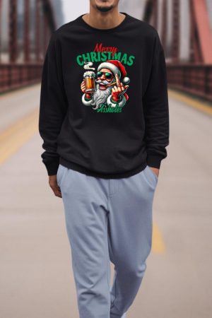 Merry Christmas Funny Santa Claus Middle Finger Drink Beer Sweatshirt