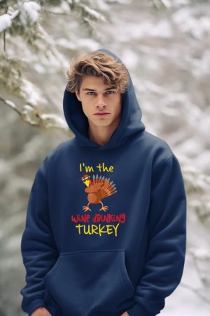 Wine Drinking Turkey Matching Family Thanksgiving Party Hoodie