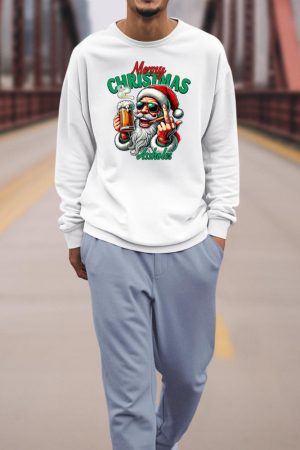 Merry Christmas Funny Santa Claus Middle Finger Drink Beer Sweatshirt