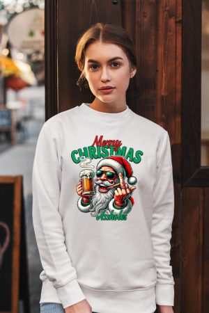 Merry Christmas Funny Santa Claus Middle Finger Drink Beer Sweatshirt