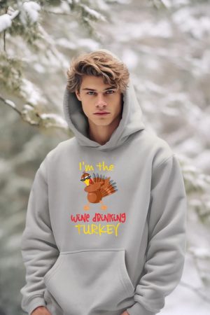 Wine Drinking Turkey Matching Family Thanksgiving Party Hoodie