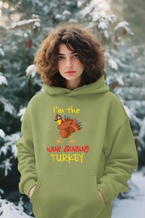 Wine Drinking Turkey Matching Family Thanksgiving Party Hoodie