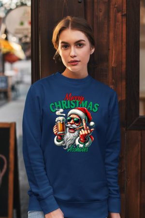 Merry Christmas Funny Santa Claus Middle Finger Drink Beer Sweatshirt