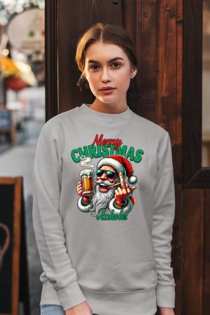 Merry Christmas Funny Santa Claus Middle Finger Drink Beer Sweatshirt