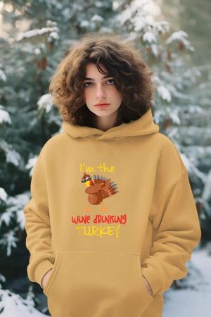 Wine Drinking Turkey Matching Family Thanksgiving Party Hoodie
