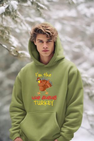 Wine Drinking Turkey Matching Family Thanksgiving Party Hoodie
