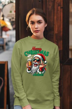 Merry Christmas Funny Santa Claus Middle Finger Drink Beer Sweatshirt