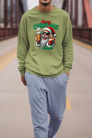 Merry Christmas Funny Santa Claus Middle Finger Drink Beer Sweatshirt