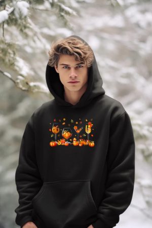 Wine Glasses Drinking Party Pumpkin Fall Season Thanksgiving Hoodie