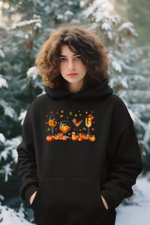 Wine Glasses Drinking Party Pumpkin Fall Season Thanksgiving Hoodie