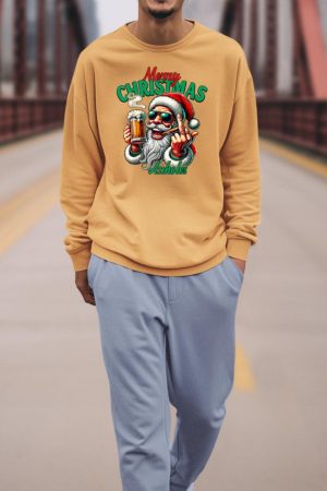 Merry Christmas Funny Santa Claus Middle Finger Drink Beer Sweatshirt