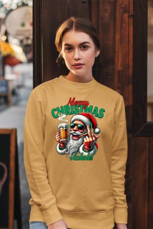 Merry Christmas Funny Santa Claus Middle Finger Drink Beer Sweatshirt