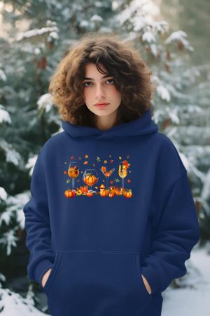 Wine Glasses Drinking Party Pumpkin Fall Season Thanksgiving Hoodie