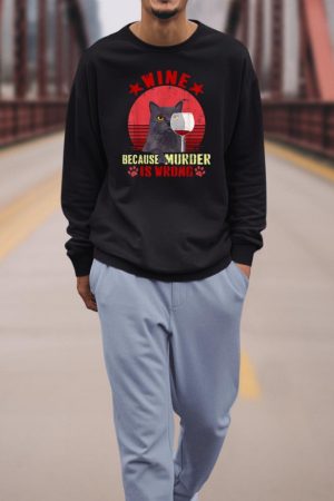 Funny Humor Cat Lover Men Women Reading and Drinking Wine Sweatshirt