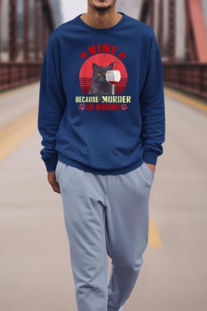 Funny Humor Cat Lover Men Women Reading and Drinking Wine Sweatshirt