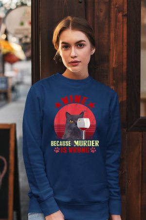 Funny Humor Cat Lover Men Women Reading and Drinking Wine Sweatshirt