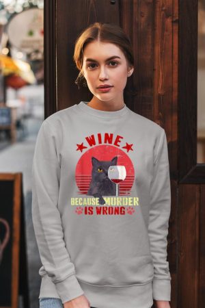 Funny Humor Cat Lover Men Women Reading and Drinking Wine Sweatshirt
