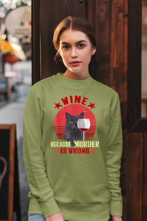 Funny Humor Cat Lover Men Women Reading and Drinking Wine Sweatshirt