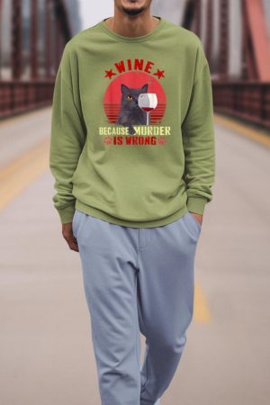Funny Humor Cat Lover Men Women Reading and Drinking Wine Sweatshirt