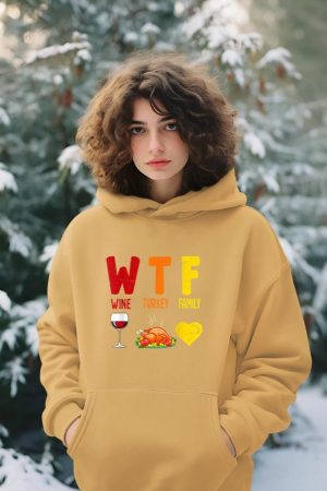 W.T.F Wine Turkey Family Funny Fall Autumn Thanksgiving Day Hoodie